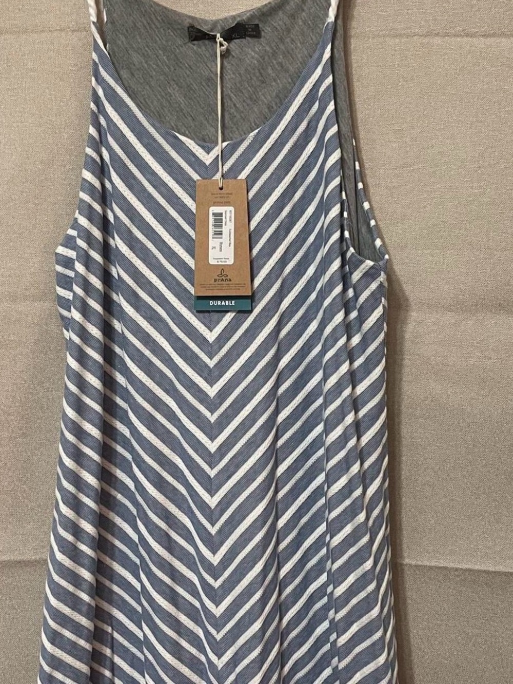Prana Blue and White Chevron Stripe Tank Dress